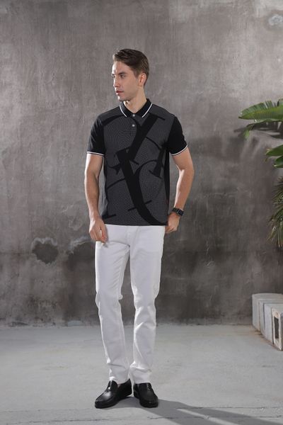 

black men's polo shirt is fashionable, comfortable and breathable business men's wear, White;black