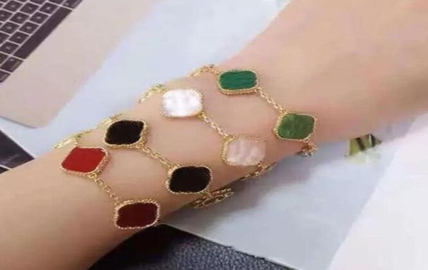 

6 colors fashion classic 4four leaf clover charm bracelets bangle chain agate shell motherofpearl for girls wedding jewelry wom7749593, Golden;silver
