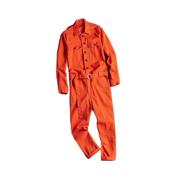 

men039s jeans lapel longsleeved jumpsuit male hiphop style casual loose multipocket comfortable overalls orange red8309693, Blue