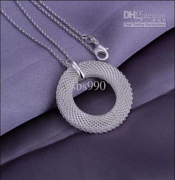 

925 silver mesh circle pendant necklace fashion woman jewelry 10pcslot3400685