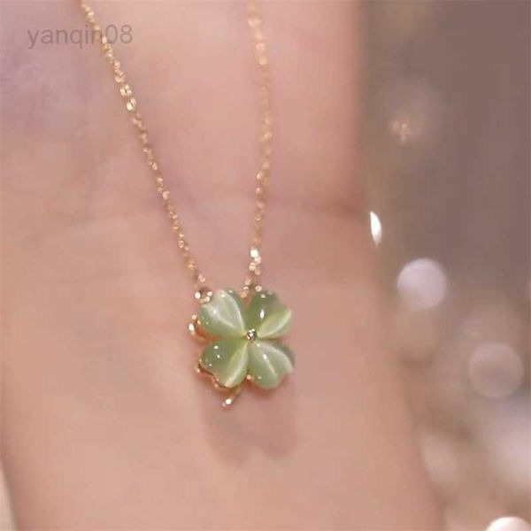 

pendant necklaces fashion clover necklace for lady jewelry gift 2022 trendy green jade flower rotated pendant women 925 silver necklaces lat