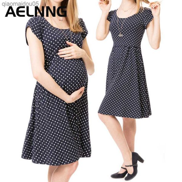 

maternity clothes 2022 summer new pregnancy dress short sleeve polka dot casual women's dresses breastfeeding clothing t1005 l230712, White