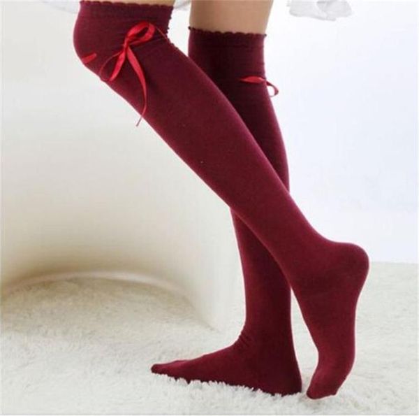 

whole feitong autumn womens over the knee socks fashion girls cotton bow tie high socks thigh high hosiery stockings who5043104, Black;white