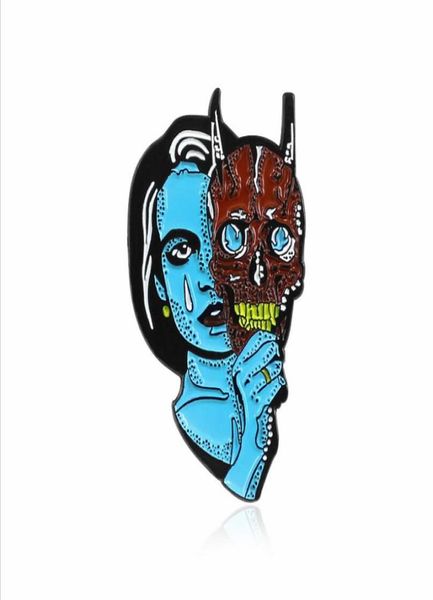 

enamel brooch pin masked blue skin woman primitive man alien ghost monster mask twofaced personality jewellery badge5950467, Gray
