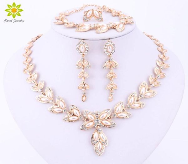 

simulated pearl jewelry sets for women pendant african beads crystal necklace earrings ring bracelet fine accessories7176865, Slivery;golden