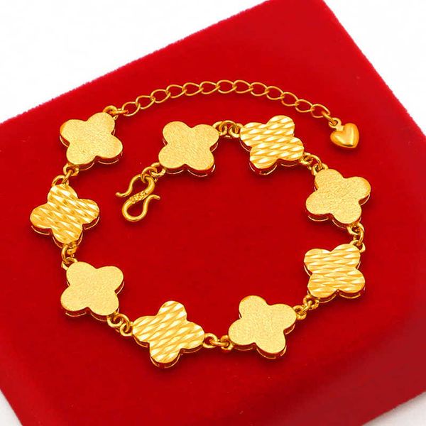

brass gold-plated fashion women's four-leaf clover 24k gold plated bracelet jewelry, Golden;silver