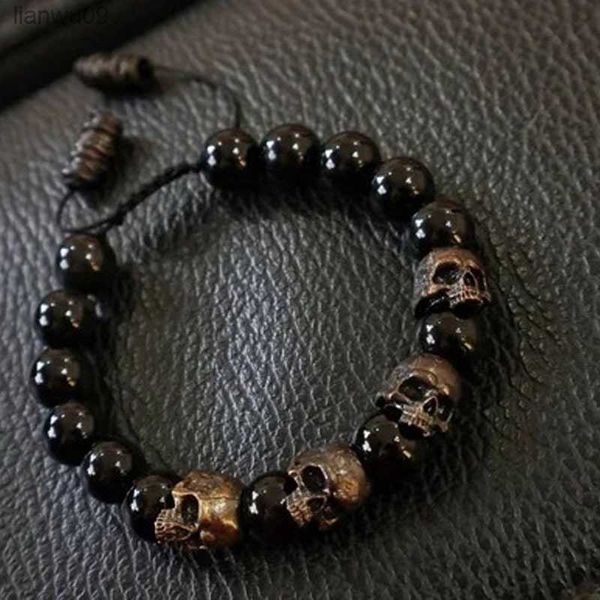 

dark vintage style horror skull black beads charm mens bracelet statement steampunk gothic accessories for women fashion jewelry l230704
