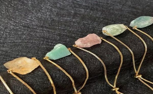 

irregular natural crystal stone adjustable gold plated chain charm bracelets for women girl handmade party fashion jewelry1696891, Golden;silver