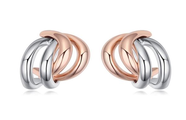 

cute curved arc double metal colors stud earrings 15cm rhodium and rose gold color4650351, Golden;silver
