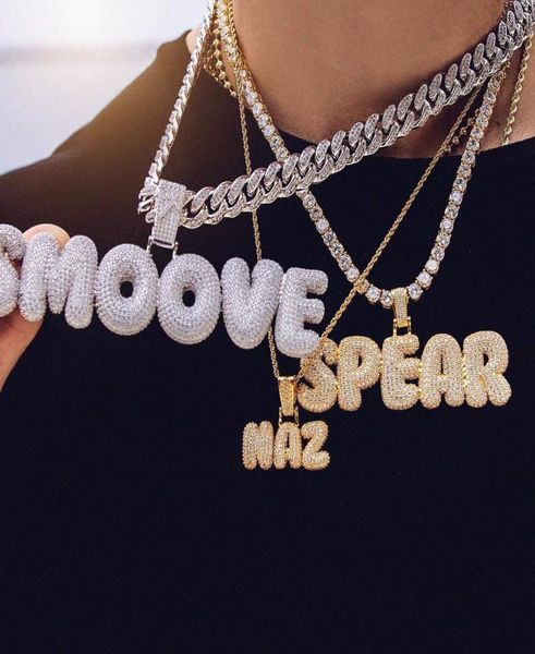 

az 09 custom name bubble letters necklaces pendant charm for gold silver gold rose color cubic zircon rope chain hip hop jewel9592643