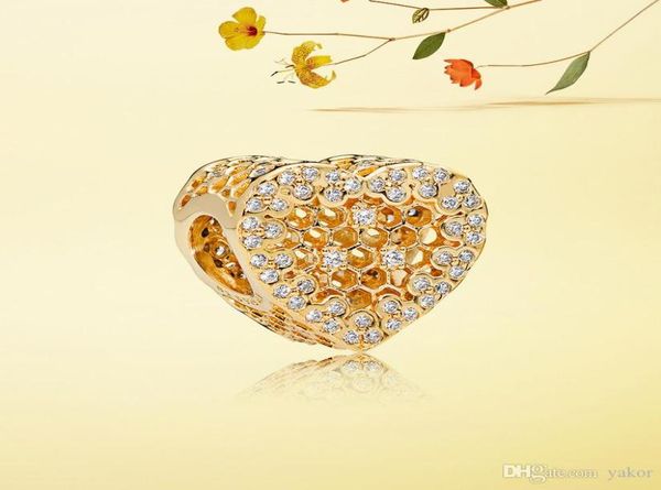 

luxury 18k yellow gold heart honeycomb charm set original box for 925 sterling silver diy bracelet charms jewelry accessories8051885, Bronze;silver