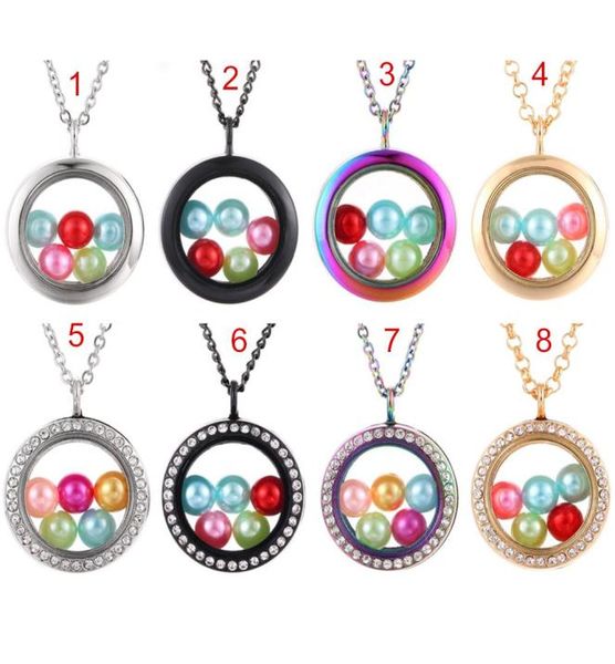 

multicolor round more style 8mm beads living memory magnetic glass floating crystal locket pendant necklace pearl cage charms3641348, Silver
