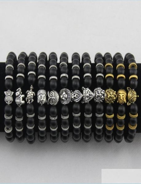 

charm bracelets mens bracelets luxury jewelry women matt stone bead bracelet elephant leopard head lion owl turtle lava charm drop3117563, Golden;silver