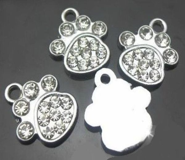 

whole 100pcslot rhinestones paw hang pendant charm diy accessories fit for leather wristband phone strips2365201, Bronze;silver