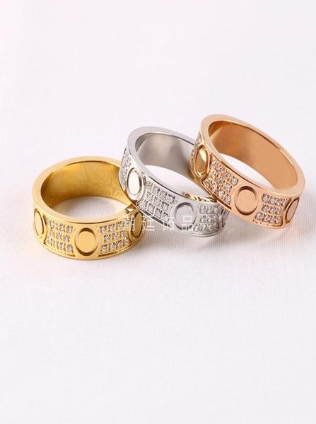 

fashion designer trendy classic nail ring for women men full cz crystal stainless steel love luxury 18k gold screw rings wedding e4597090, Silver