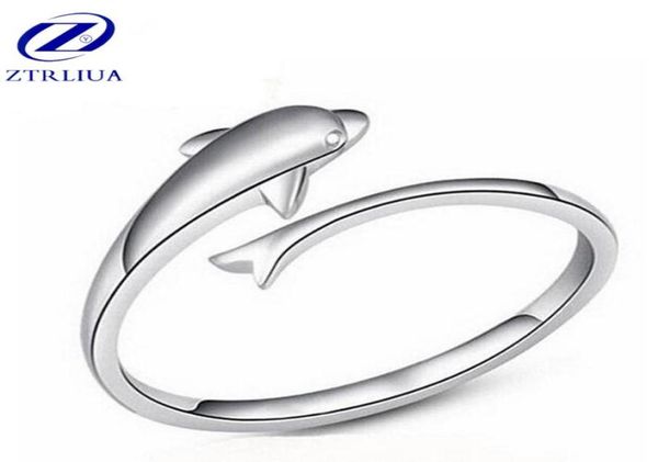 

popular fashion cute animal 925 sterling silver jewelry personality dolphin exquisite opening silver rings sr213485659, Golden;silver