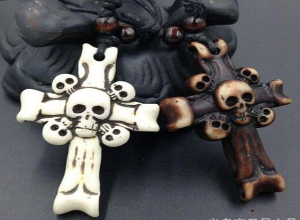 

24pcs imitation bovine bone skull cross pendant wax cord necklace women men engagement fashion jewelry accessories c202464520, Silver