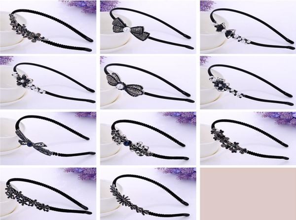 

vintage black rhinestone leaf floral headband pearl crystal butterfly bow knot flower hairband girls women wedding party hair jewe9682050, Silver