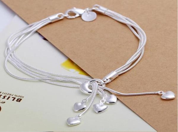 

wholesale-fashion charm 925 sterling silver muti line bracelets chain hearts braclets for women jewelry pulseras de plata 925 h0671674992, Golden;silver