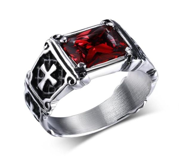 

mprainbow vintage mens rings stainless steel red large crystal dragon claw cross ring band gothic biker knight punk jewelry 2017122303811, Silver