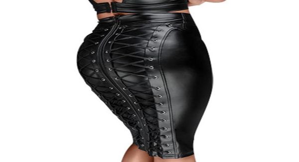 

gothic wet look black faux leather skirt punk back zipper lace up wrap pencil skirt 2018 summer bodycon midi skirts womens7376604