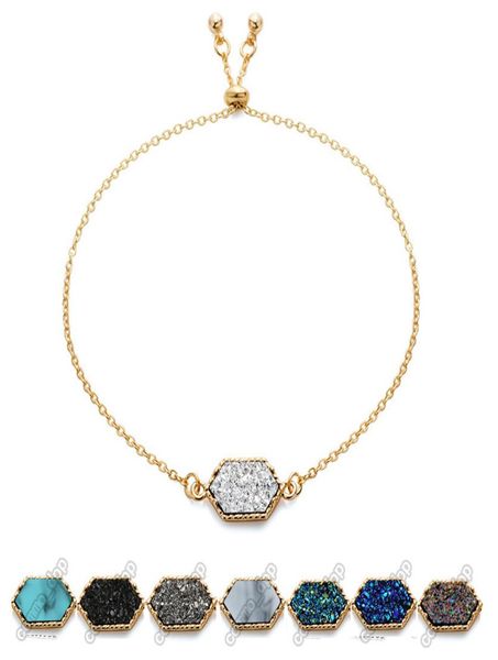 

luxury geometric druzy charm bracelets natural stone chains wrap bangle for women fashion designer jewelry gift drop 6652298, Golden;silver