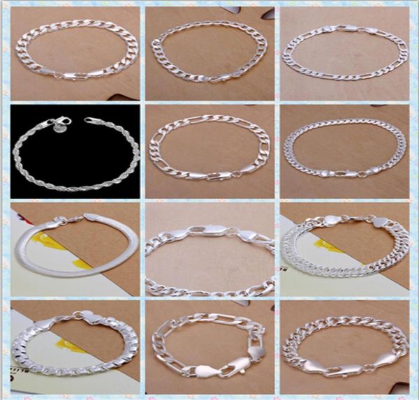 

fashion bracelet menboys 925 sterling silver jewelry curbfigaro chains mix 10 styles 10pcslot8782431, Black