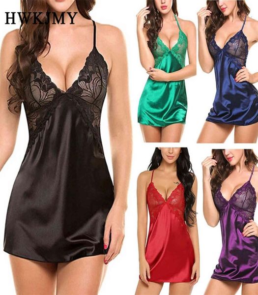 

fashion backless lingerie women039s lace satin silk sleepwear pajamas erotic nightdress underwear6051899, Black;red