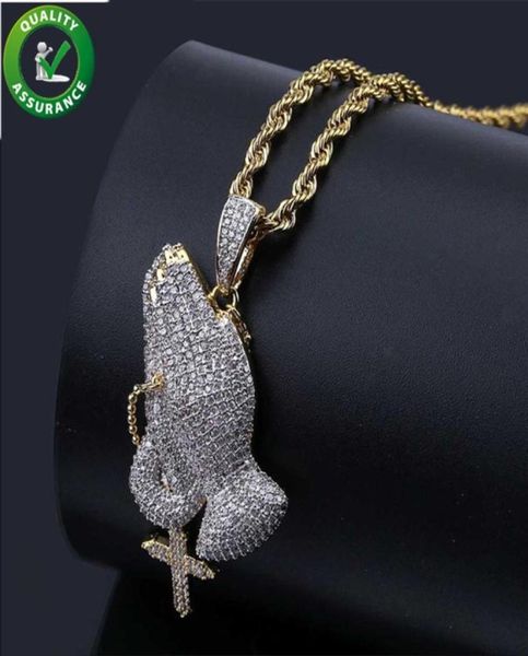 

iced out chains cross pendant designer necklace mens hip hop jewelry luxury bling rapper gold chain style charm prayer gesture gift8124809, Silver