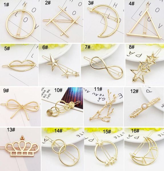 

new promotion trendy vintage circle lip moon triangle hair pin clip hairpin pretty womens girls gift metal wedding jewelry accesso6537844, Golden;silver