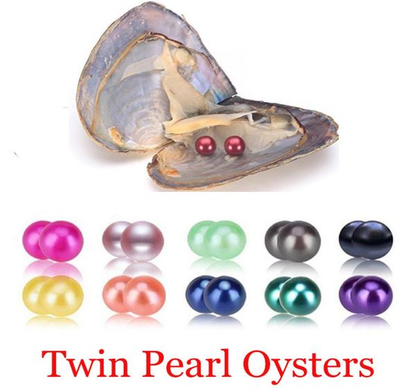 

round akoya oyster jewelry 67 mm 25color seawater twins pearl oyster as mystery gift with vacuum package4172025, White