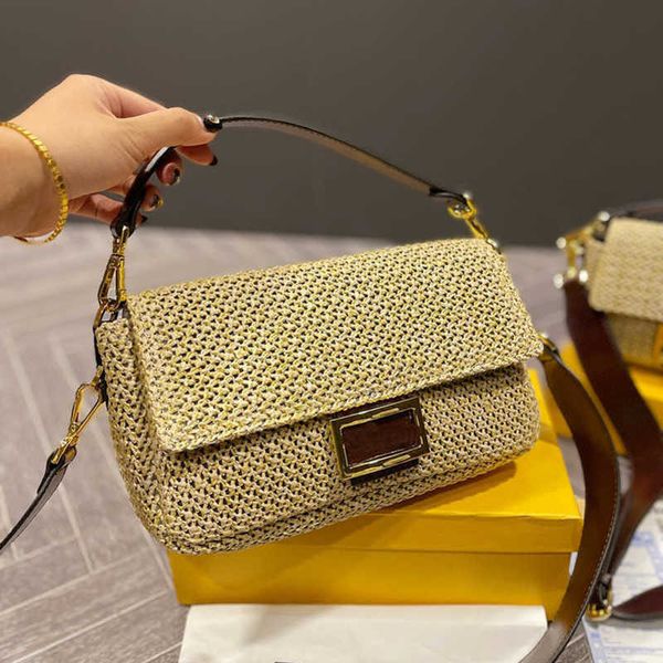 

straw baguette bag summer designer bag casual luxury handbag purse flap mirror quality shoulder bags for women beach woven tote 230616