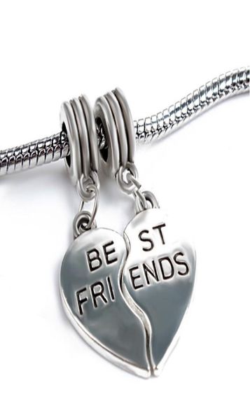 

friends set of 2 piece heart dangle pendant alloy charm bead fashion women jewelry stunning european style for bracelet8710021, Bronze;silver
