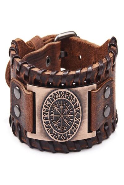 

charm bracelets retro viking leather bracelet for men with odin symbol of runes nordic compass4951864, Golden;silver
