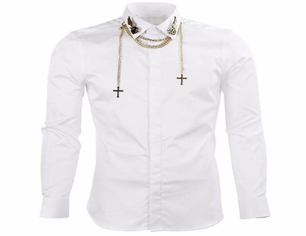 

luxury men039s shirts brand long sleeve shirts men with chain slim fit mens dress shirts casual chemise homme camisas hombre bl4454284, White;black