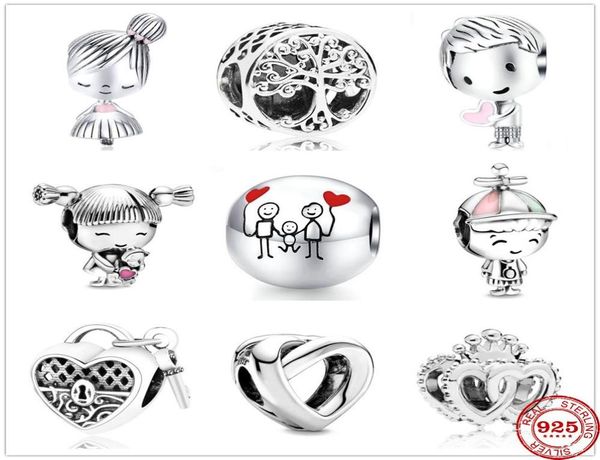 

2020 new boy and girl forever family tree lock heart beads fit original charms silver 925 bracelet diy women jewelry1212664, Blue;slivery