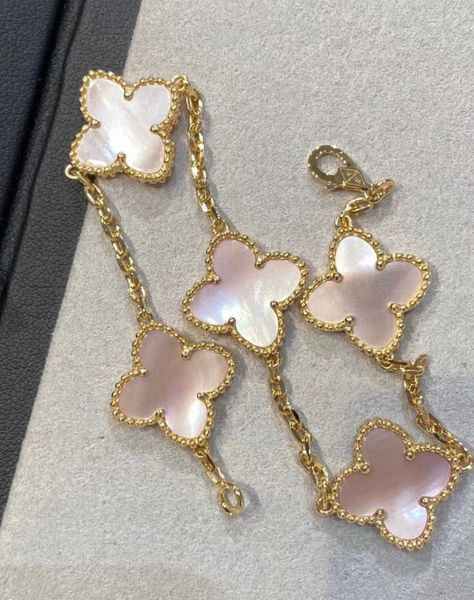 

new high version v gold four-leaf clover pink shellfish five flower bracelet female fritillaria, Golden;silver