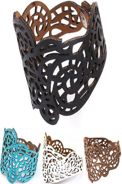 

whole punk style faux leather bracelet with fashion individual hollow pattern delicate handmade jewelry7059525, Golden;silver
