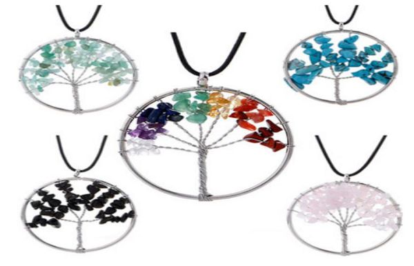 

multicolor chakra natural stone tree of life pendant necklaces women chakra necklace fashion jewelry natural stone necklace 12 col8933230, Silver