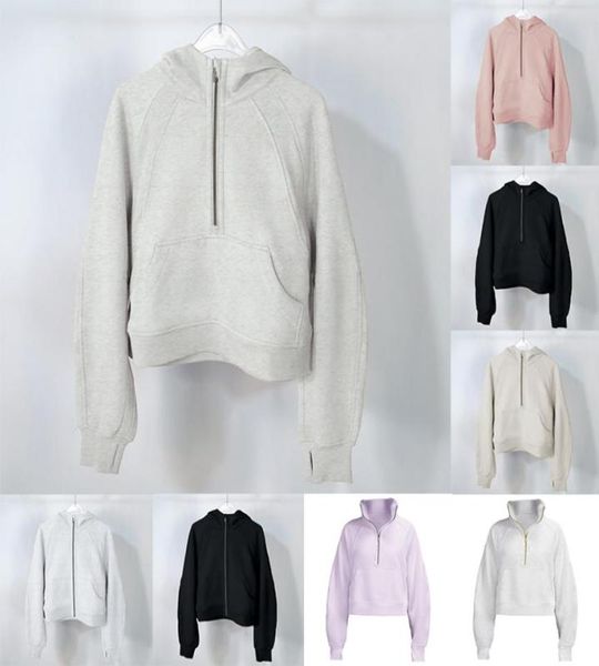 

yoga hoodie scuba womens designers autumn and winter plus velvet thickening jackets hoodys sports half zip zipper terry sweater cing loose c, Black
