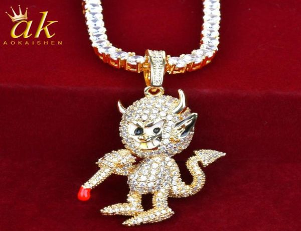 

icedout demon monkey pendant necklace gold color bling cubic zircon material copper women men charms hip hop rock jewelry with te8438267, Silver