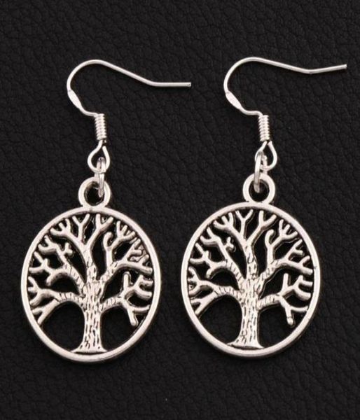 

tree of life earrings 925 silver fish ear hook 40pairslot antique silver chandelier e463 20x40mm28230358343507
