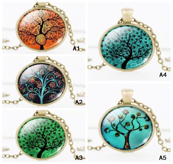 

new arrival tree of life pendant necklaces round cabochons glass tree charm bronze black silver chain for women men fashion jewelr3410216