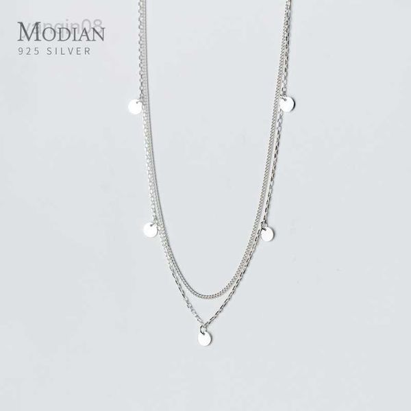 

pendant necklaces modian classic genuine 925 sterling silver double layer sequins pendant necklace for women adjustable necklaces fine jewel