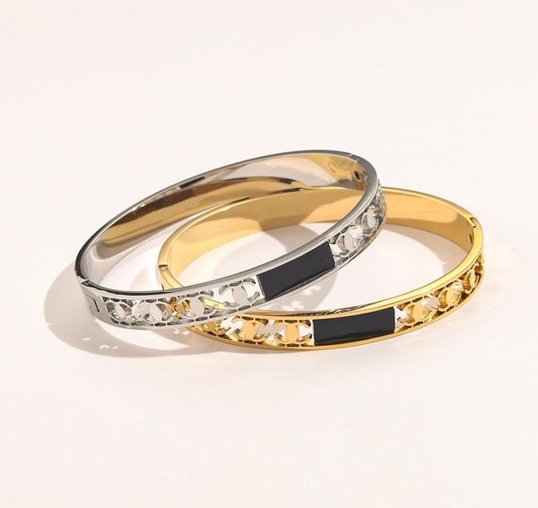 

new style bracelets women bangle luxury designer jewelry crystal 18k gold plated 925 silver plated stainless steel wedding lovers 2421148, Black