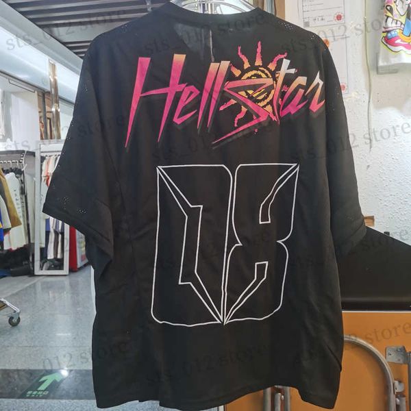 

men's t-shirts hellstar t-shirt flame numeric print mesh patchwork american casual loose men women short sleeve t shirt sport ball unif, White;black