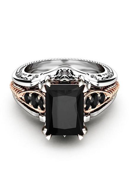

carve flower black diamond ring band finger square stone wedding engagement rings for women fashion jewelry venlentine gift will a6109213, Golden;silver