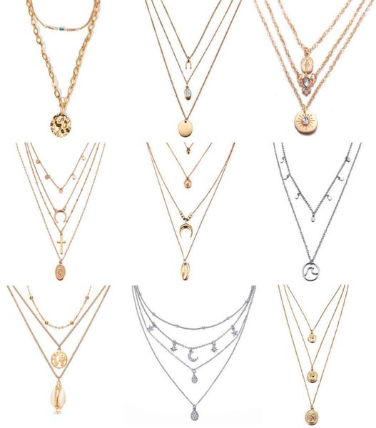 

17km multilayer crystal moon necklaces pendants for women vintage charm gold choker necklace 2021 bohemian jewelry whole1349976, Silver