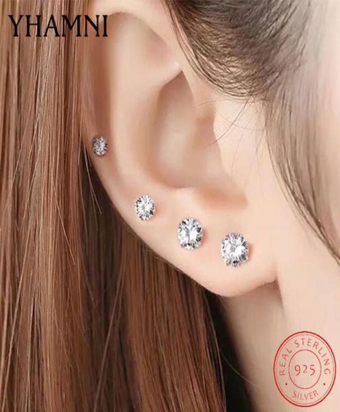 

yhamni original 925 sterling silver earrings for womenmen small 3mm4mm5mm6mm7mm8mm zircon stud earrings girl child aretes e32419425, Golden;silver