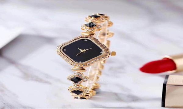 

personality classic four leaf clover full diamond tennis link wrist watchesbling watch sets adjustable crystal bracelet gift for 9463887, Golden;silver